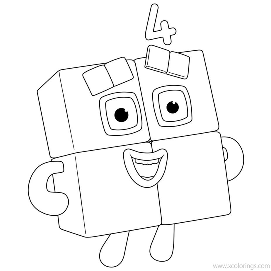 Free Numberblocks Coloring Pages Number Four printable