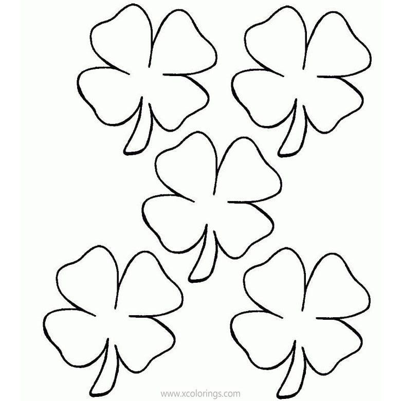 Free St. Patrick's Day Coloring Pages Five Shamrocks printable