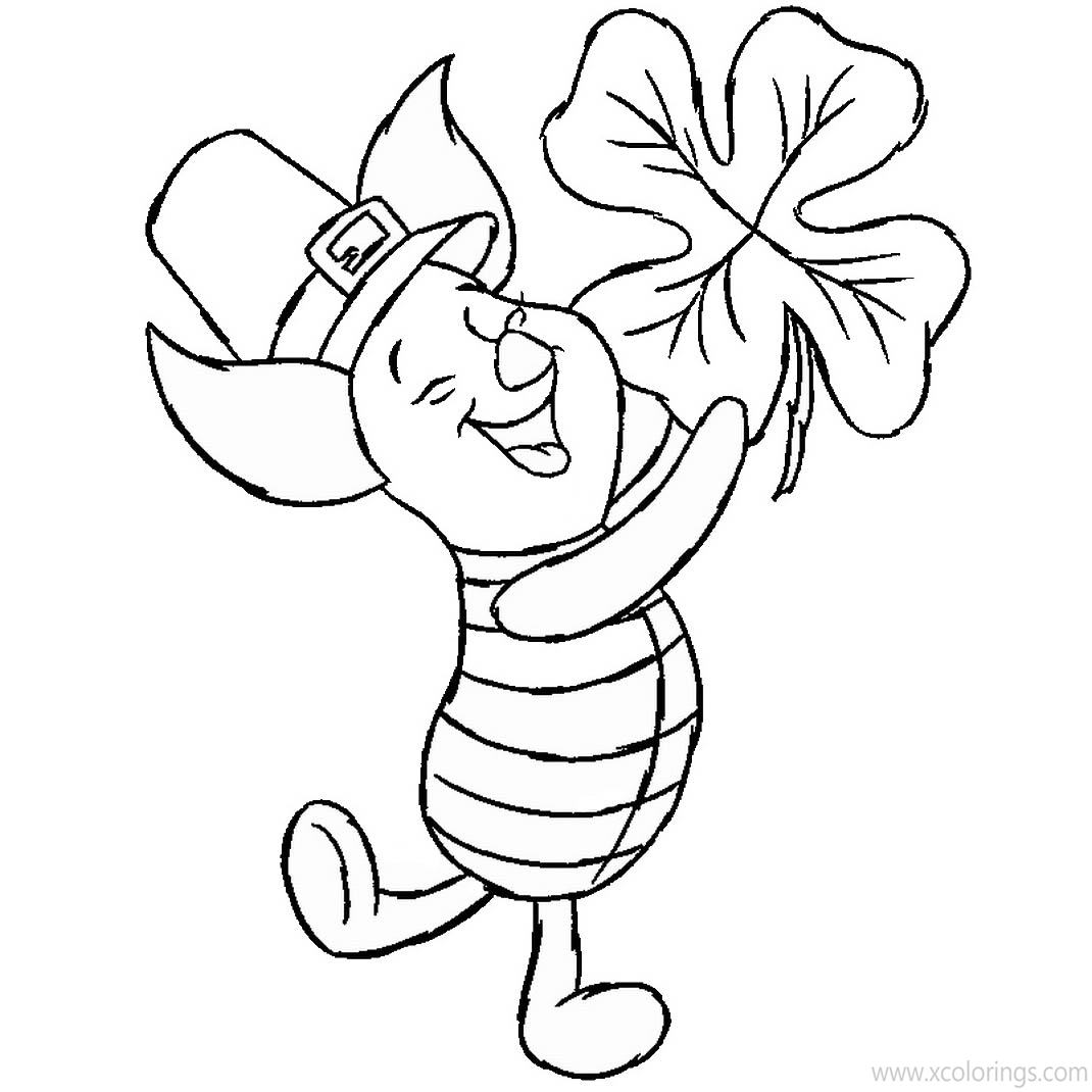 Free St. Patrick's Day Coloring Pages Piglet and Shamrock printable