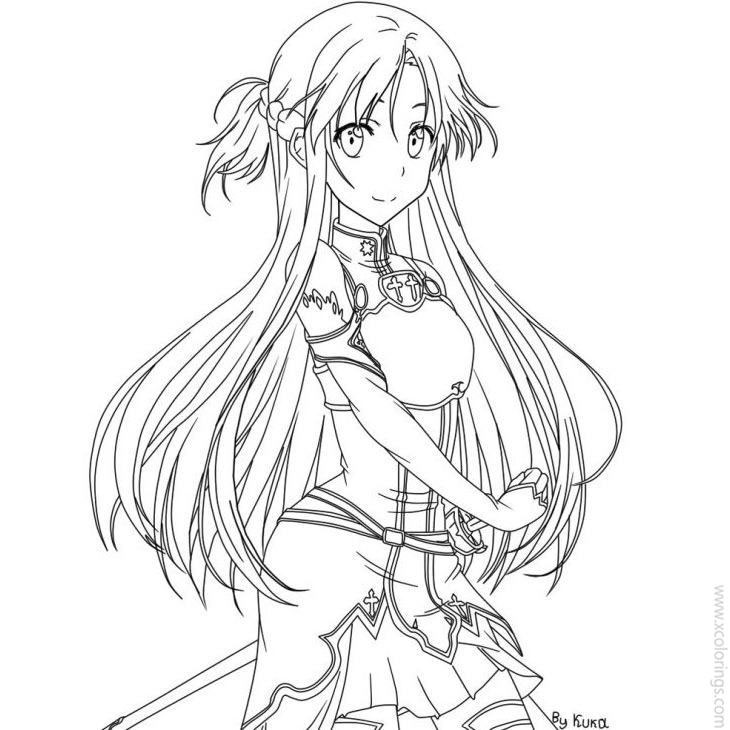Free Sword Art Online Coloring Pages Asuna Line Art by Kuka printable