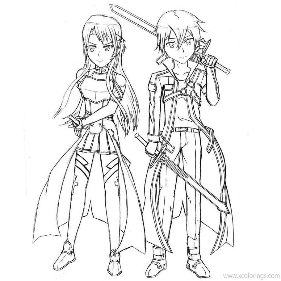 Free Sword Art Online Coloring Pages Asuna and Kirito Printable printable