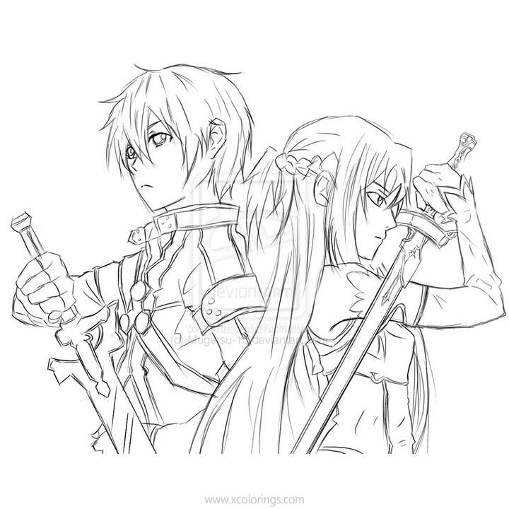 Free Sword Art Online Coloring Pages Characters Kirito and Asuna Yuuki printable
