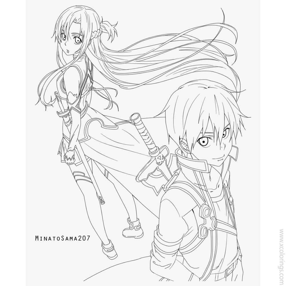 Free Sword Art Online Coloring Pages Kirito and Yuuki Asuna printable