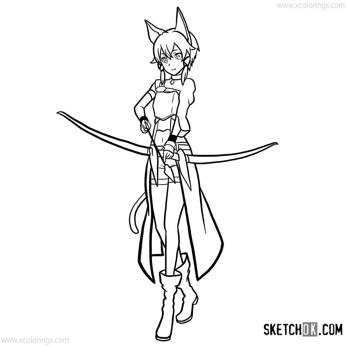 Free Sword Art Online Coloring Pages Sinon with Arch printable