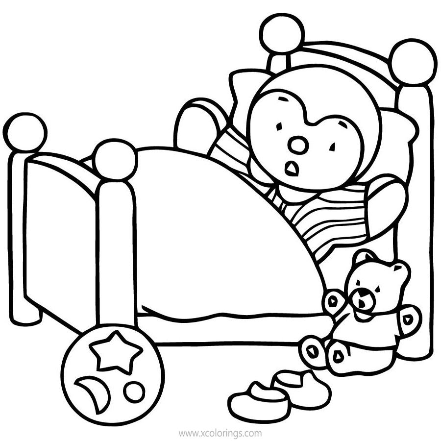 Free T'choupi Coloring Pages Go to Bed printable