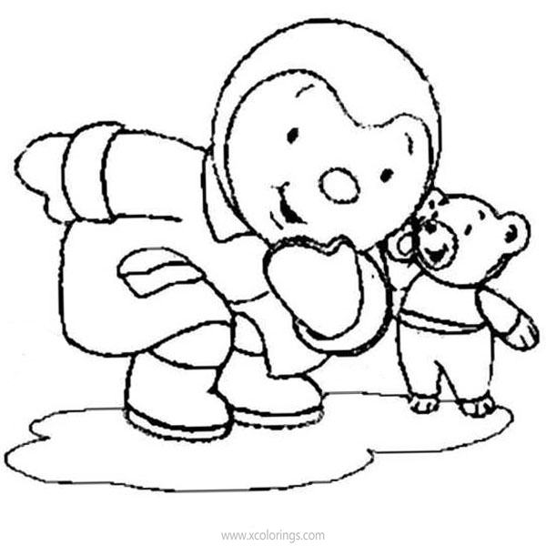 Free T'choupi Coloring Pages Playing with Teddy Bear printable