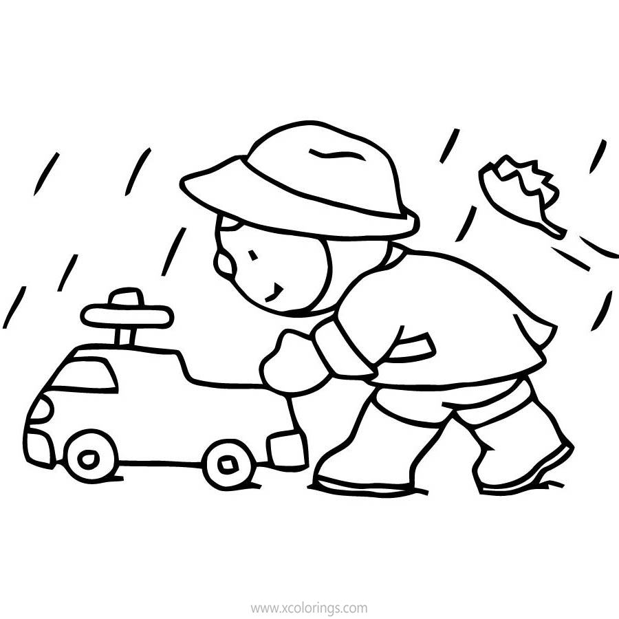 Free Tchoupi Playing in the Rain Coloring Pages printable