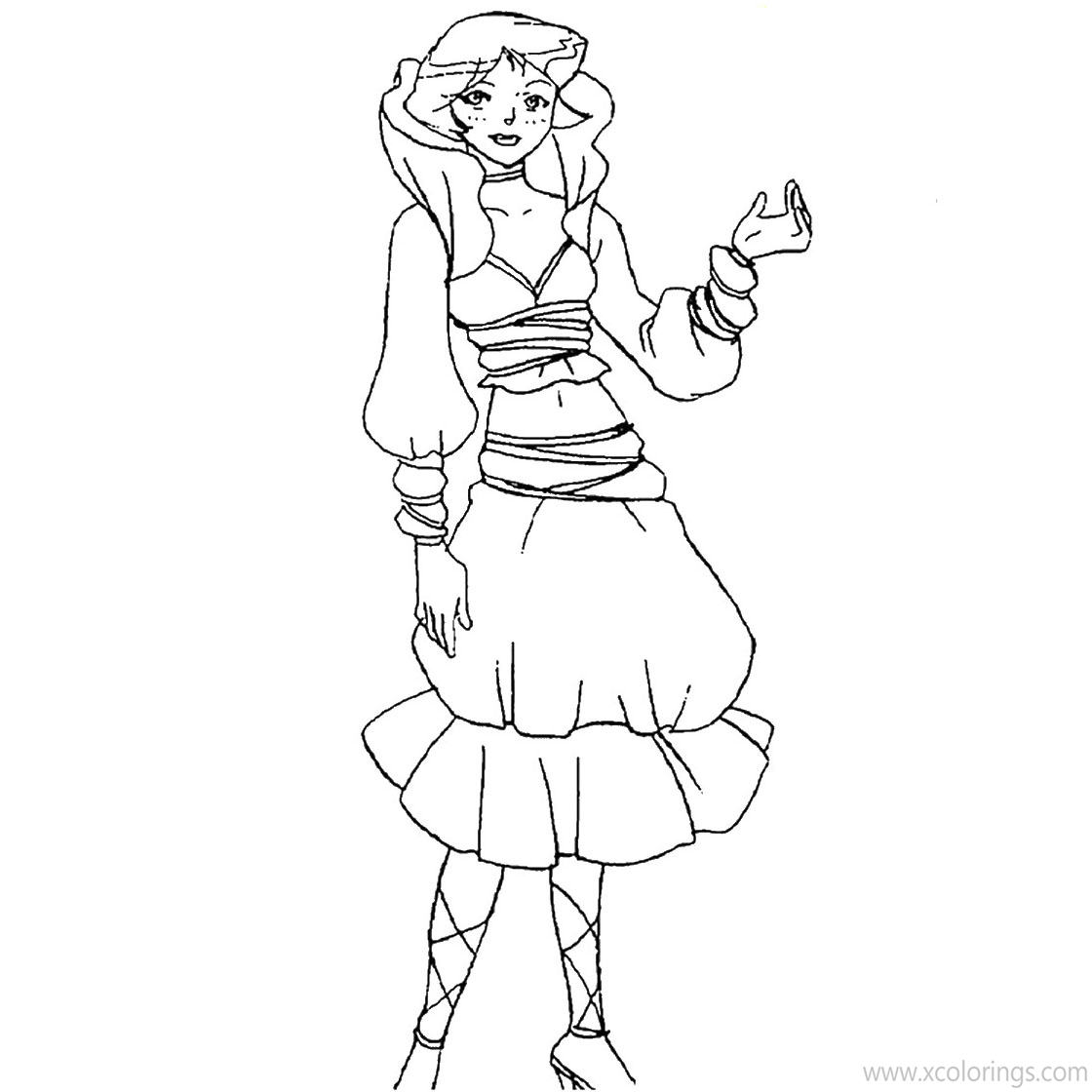 Free Totally Spies Coloring Pages Alex with Dress printable