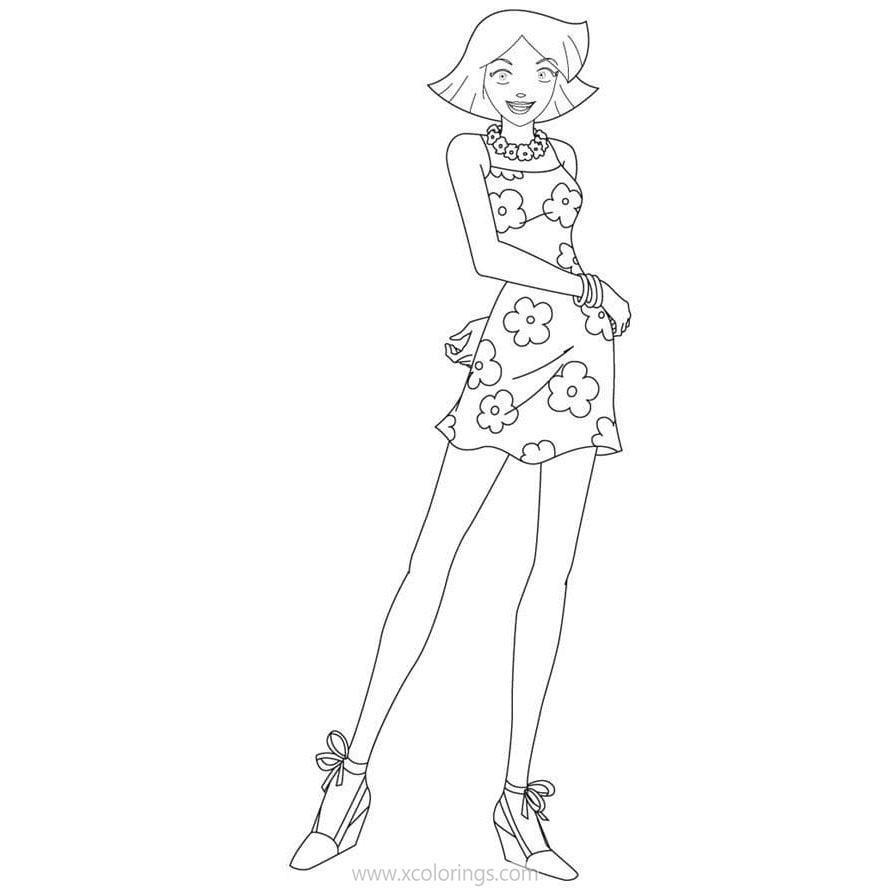 Free Totally Spies Coloring Pages Clover with Dress printable