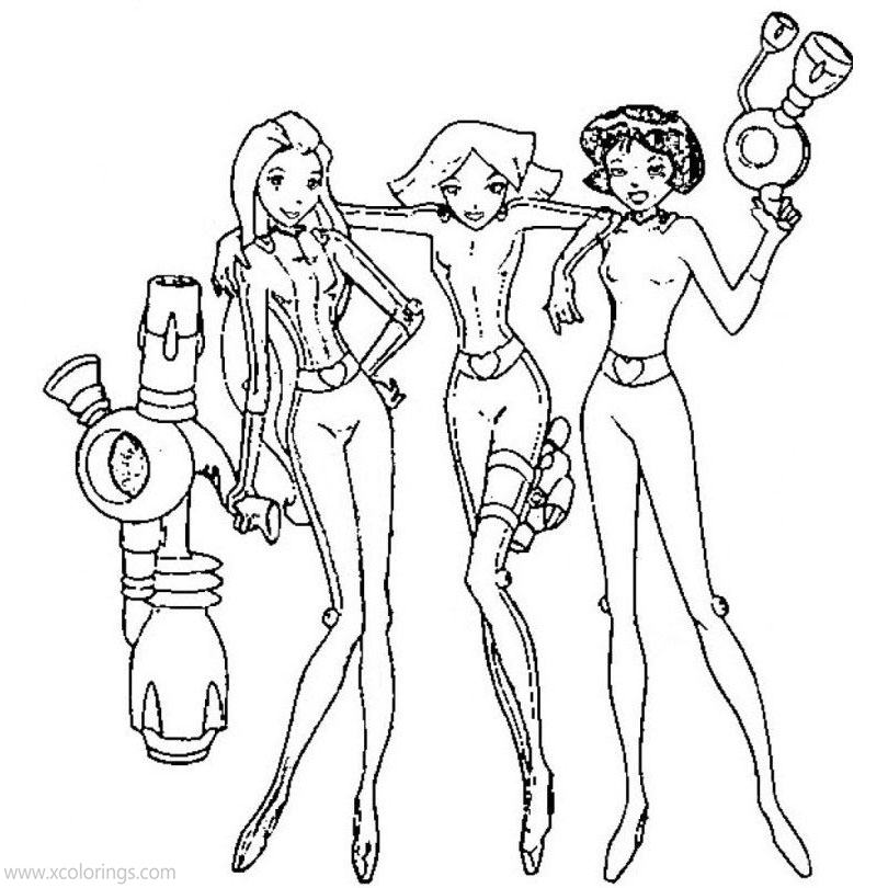 Free Totally Spies Coloring Pages Girls with Weapons printable