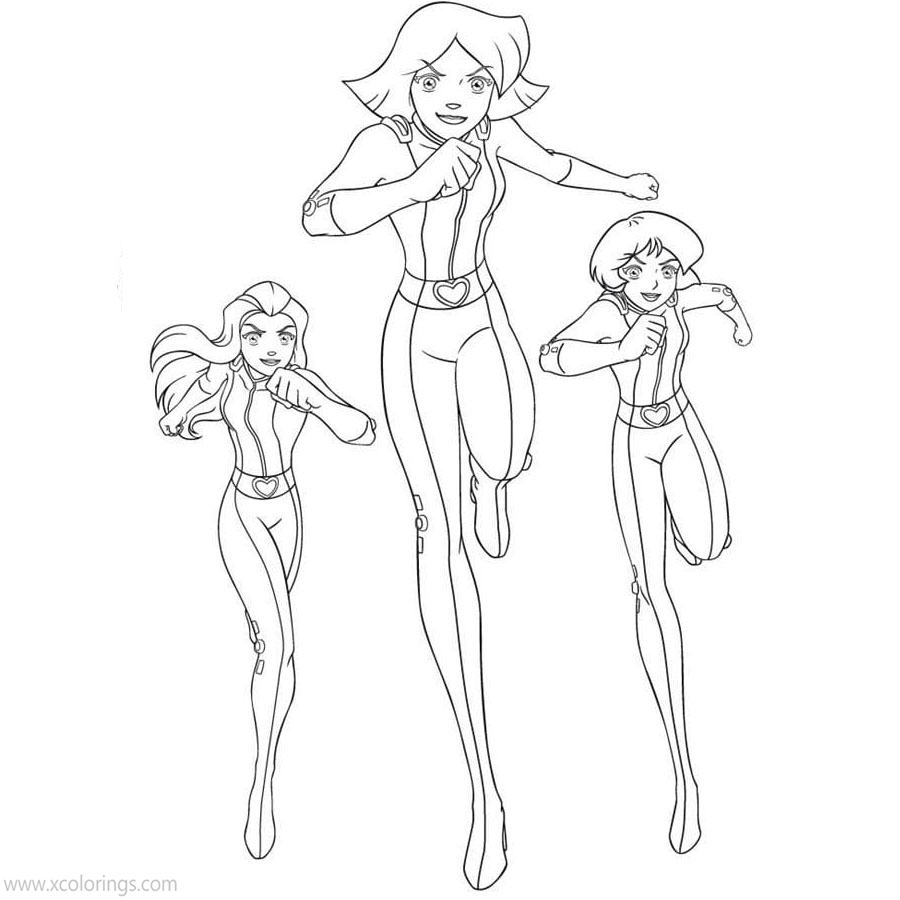 Free Totally Spies Coloring Pages Running to Fight printable