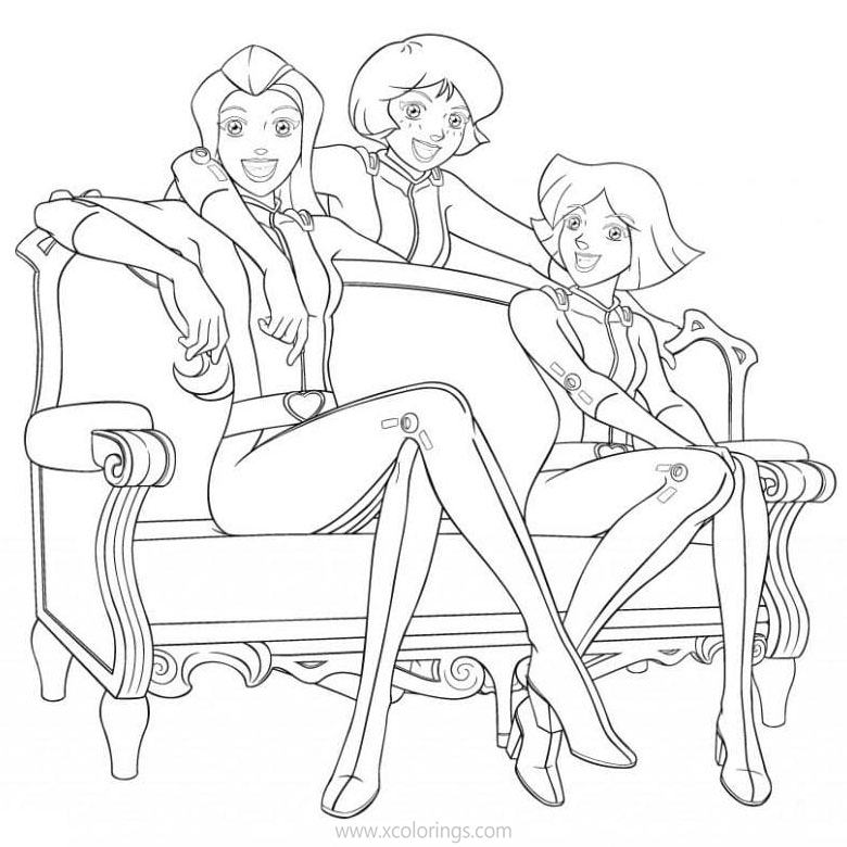 Free Totally Spies Coloring Pages Samantha Alexandra and Clover in the Chair printable