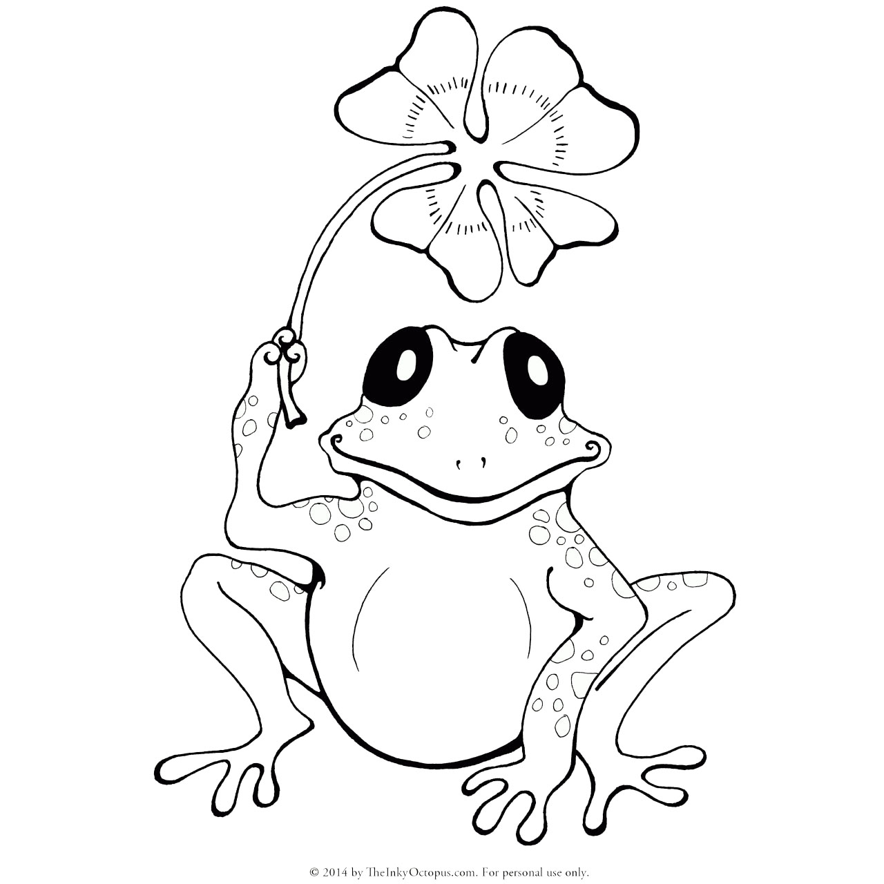 Free 4 Leaf Clover Coloring Pages with Frog printable