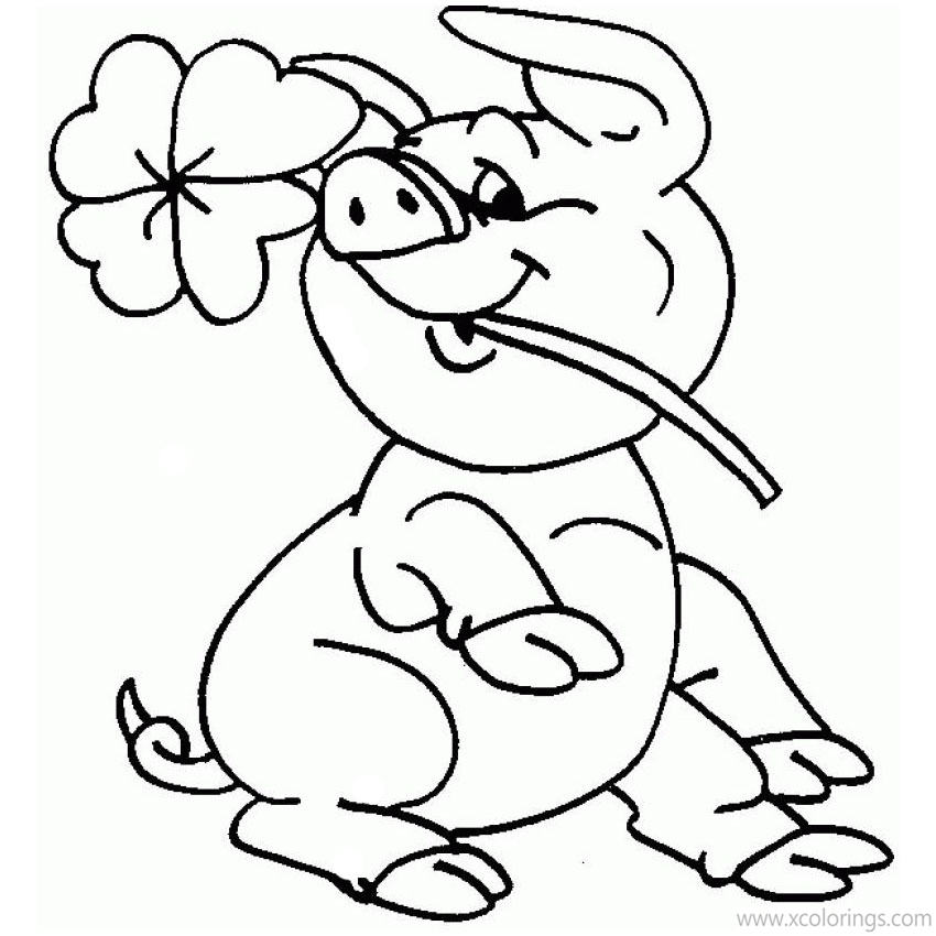 Free 4 Leaf Clover and Pig Coloring Pages printable