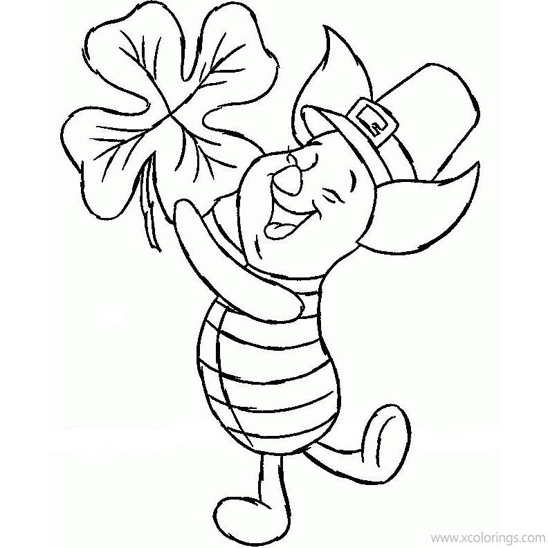 Free 4 Leaf Clover and Piglet Coloring Pages printable