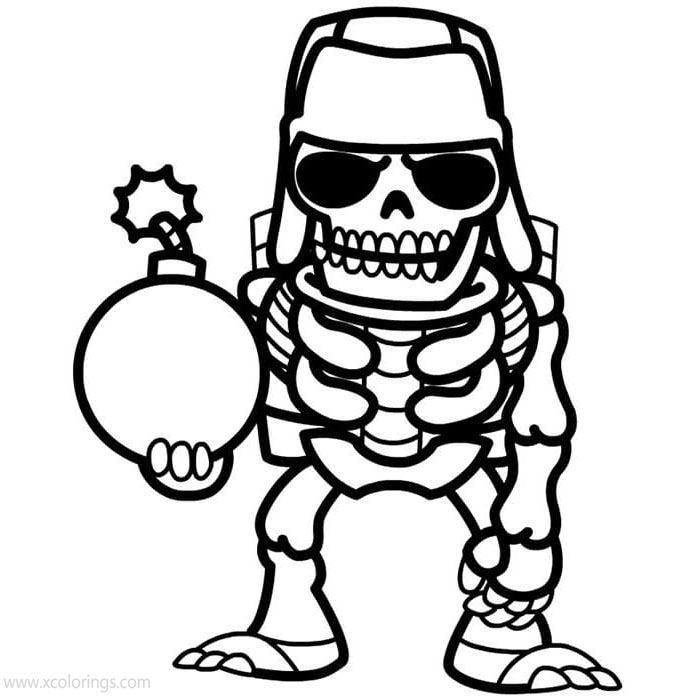 Free Clash Royale Coloring Pages Skeleton with Bomb printable