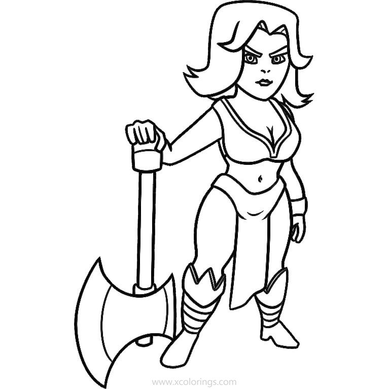 Free Clash Royale Coloring Pages Valkyrie with Axe printable