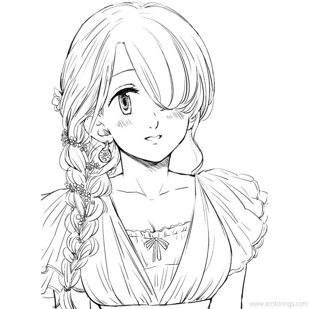 The Seven Deadly Sins Coloring Pages Character Meliodas and Elizabeth