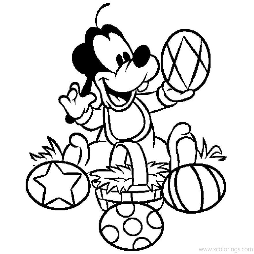 Free Disney Easter Coloring Pages Baby Goofy with Easter Eggs printable