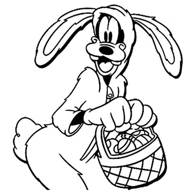 Free Disney Easter Coloring Pages Bunny Goofy with A Basket of Easter Eggs printable