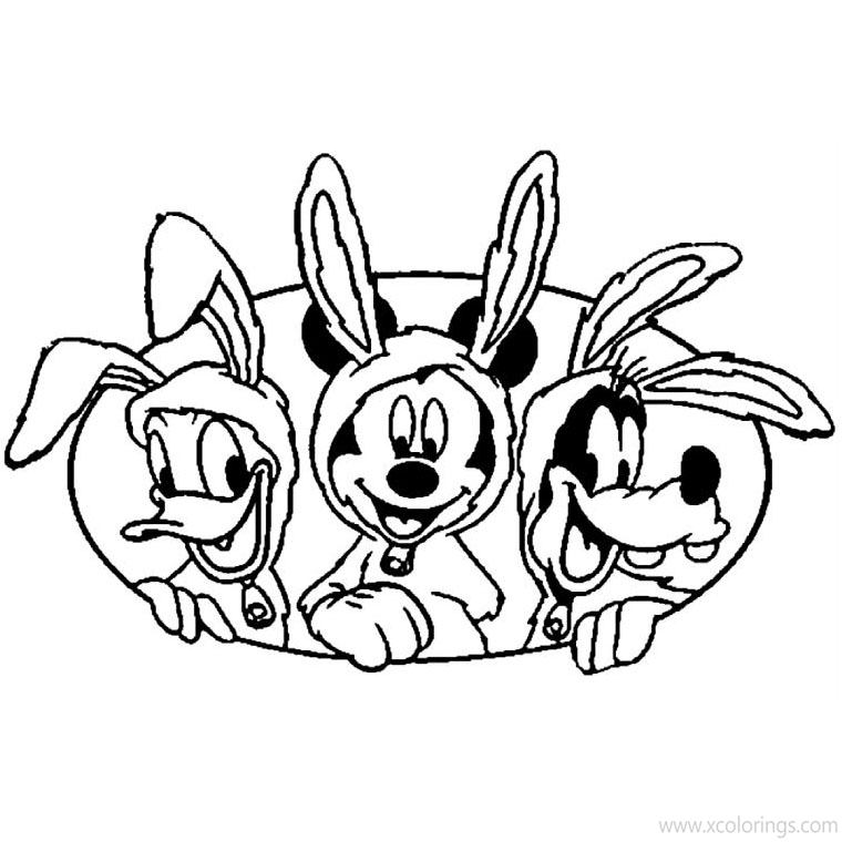 Free Disney Easter Coloring Pages Bunny Mickey Mouse Bunny Goofy and Bunny Donald Duck printable