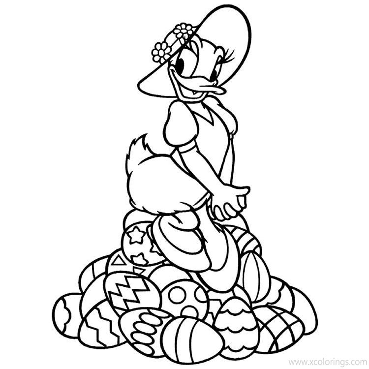 Free Disney Easter Coloring Pages Daisy Duck and Easter Eggs printable