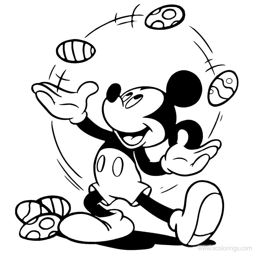 Free Disney Easter Coloring Pages Mickey Mouse Playing Easter Eggs printable