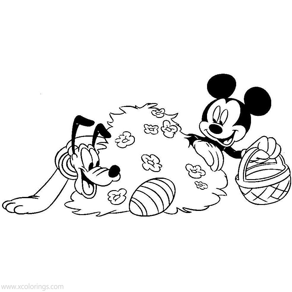 Free Disney Easter Coloring Pages Mickey Mouse and Goofy Playing with Easter Egg printable