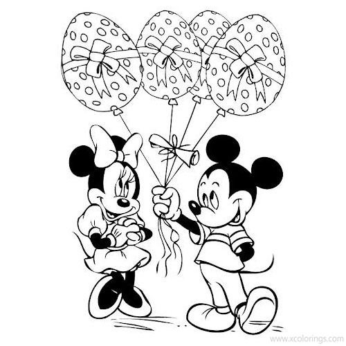 Free Disney Easter Coloring Pages Mickey Mouse and Minnie Mouse with Easter Egg Balloons printable