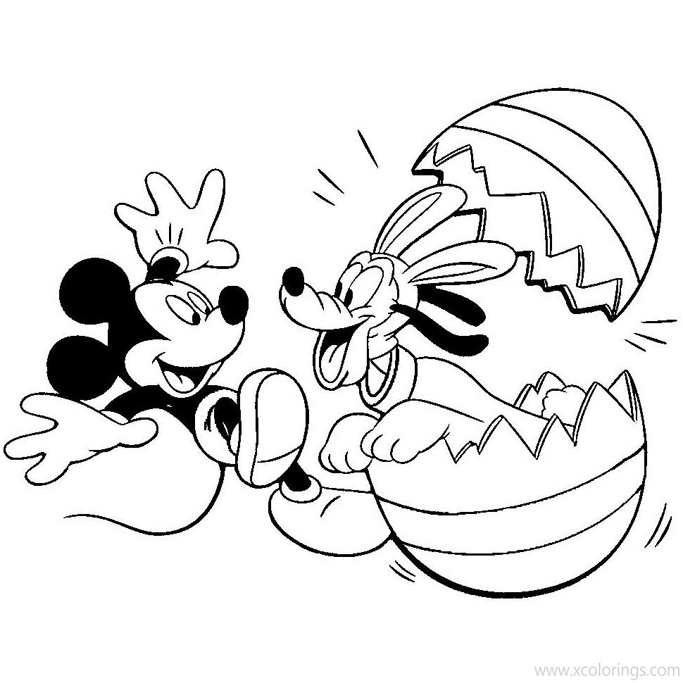 Free Disney Easter Coloring Pages Mickey Mouse and Pluto printable