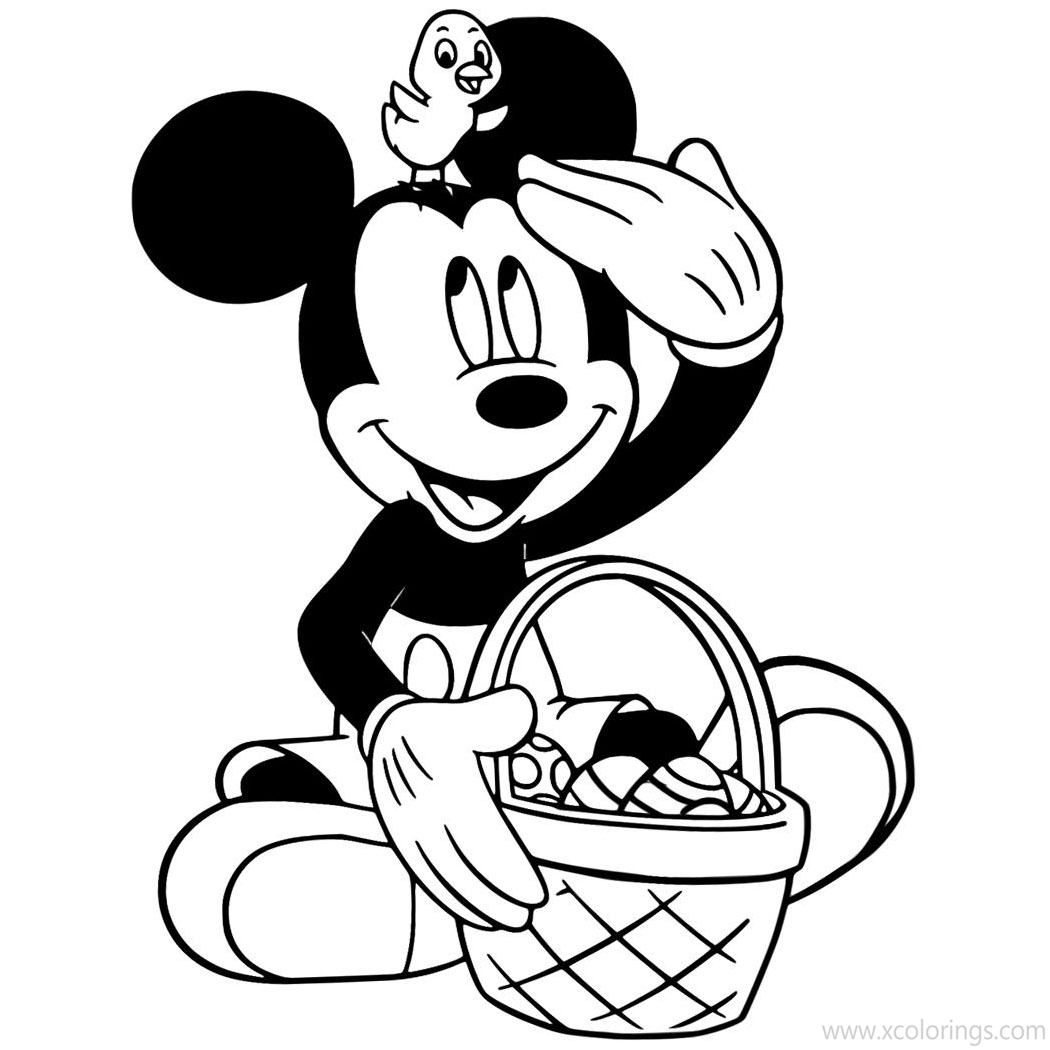 Free Disney Easter Coloring Pages Mickey Mouse with Hatched Easter Egg printable
