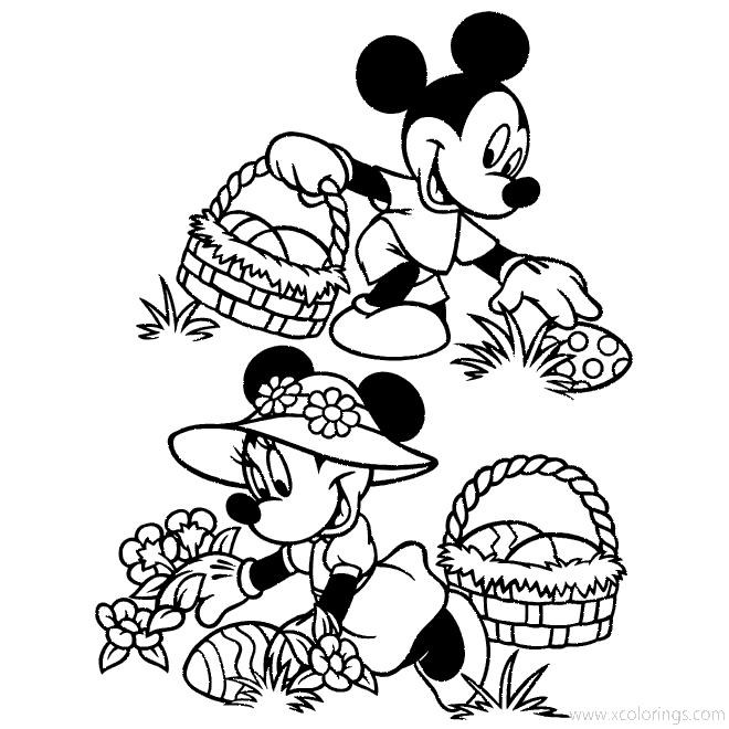 Free Disney Easter Coloring Pages Mickey and Minnie Mouse with Easter Eggs printable