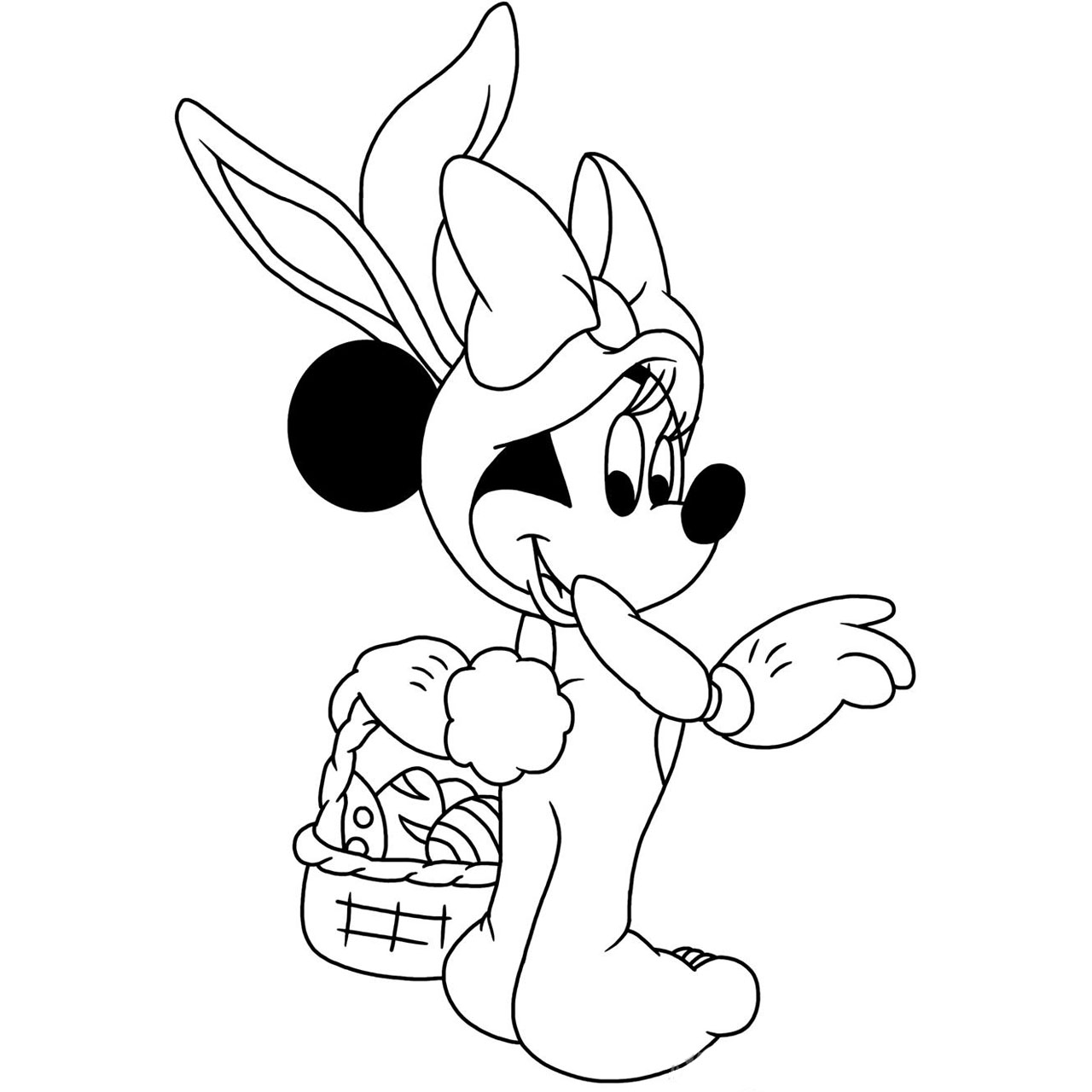 Free Disney Easter Coloring Pages Minnie Mouse with Easter Basket of Eggs printable