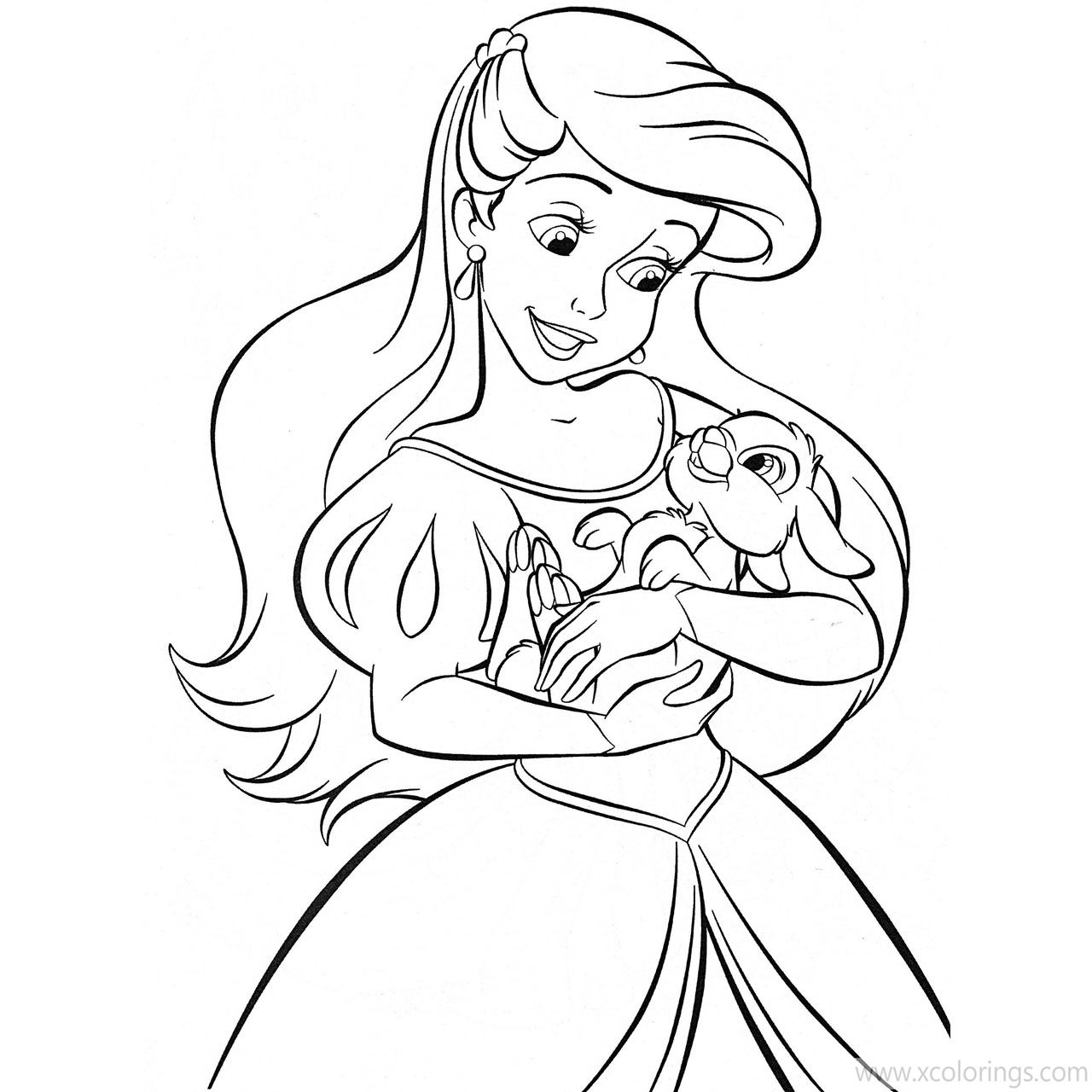 Free Disney Princess Easter Coloring Pages Ariel with A Bunny printable