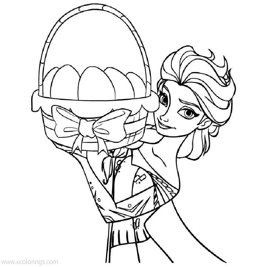 Free Disney Princess Easter Coloring Pages Elsa with Easter Basket printable