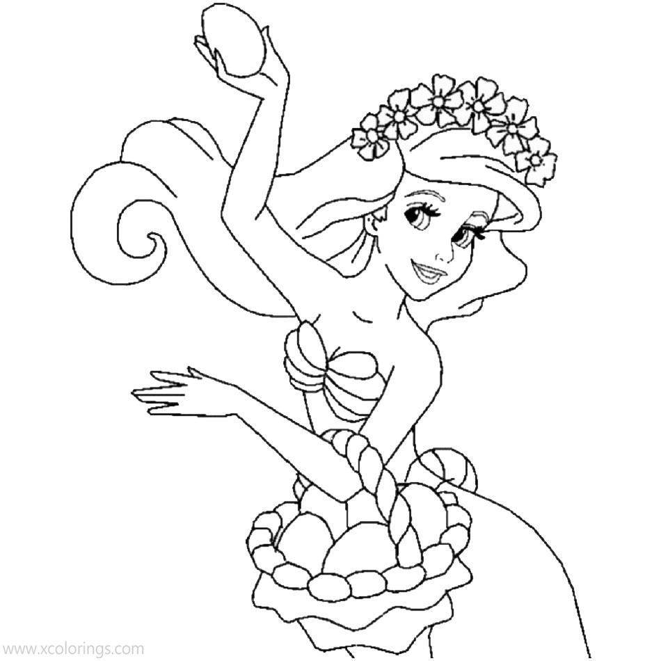Free Disney Princess Easter Coloring Pages Little Mermaid with Easter Eggs printable