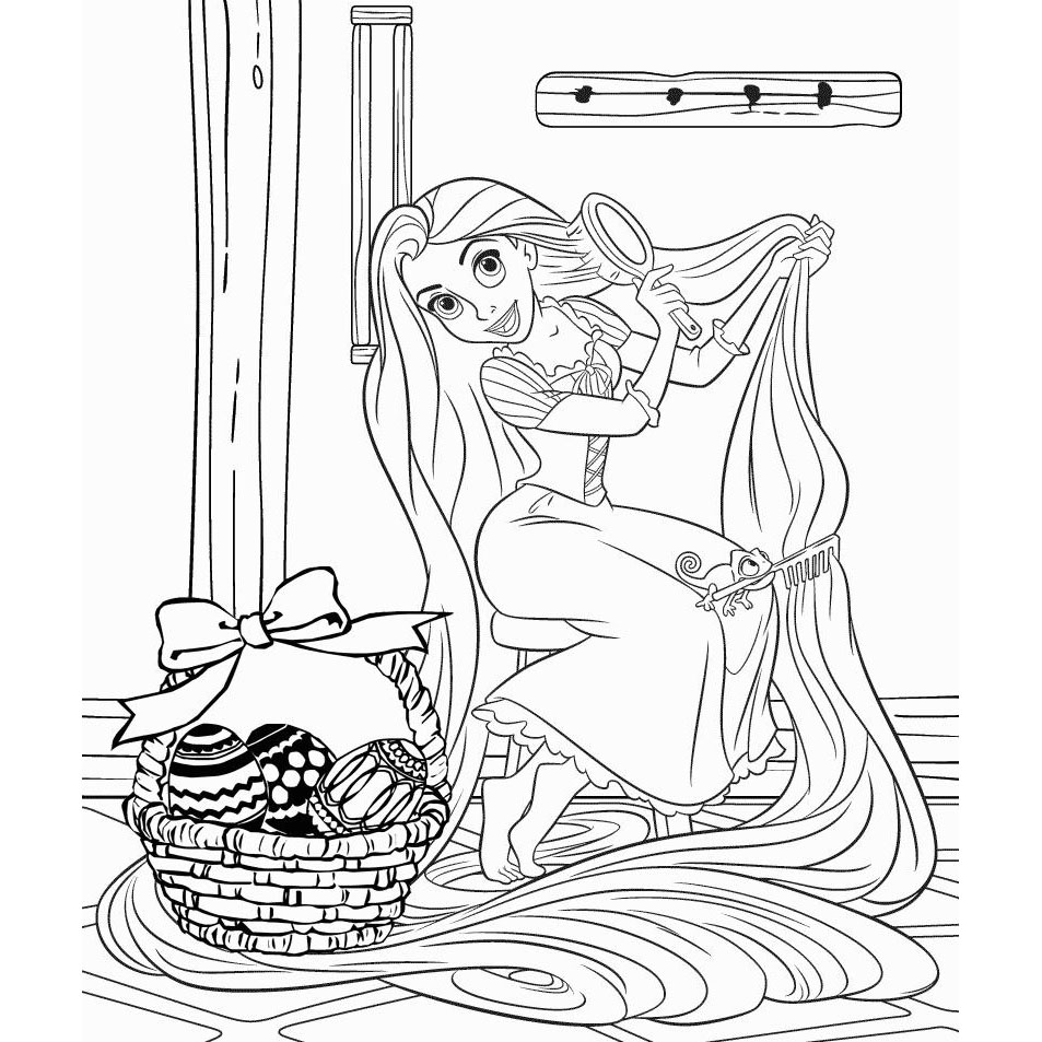Free Disney Princess Easter Coloring Pages Rapunzel and Easter Eggs printable