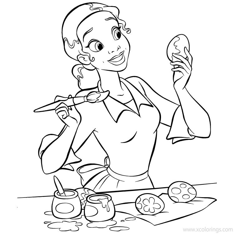 Free Disney Princess Easter Coloring Pages Tiana Painting Easter Eggs printable