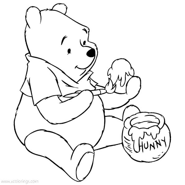 Free Disney Winnie The Pooh Easter Coloring Pages Painting Easter Egg with Honey printable