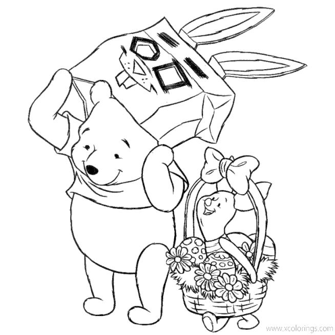 Free Disney Winnie The Pooh Easter Coloring Pages Piglet in a Easter Basket printable