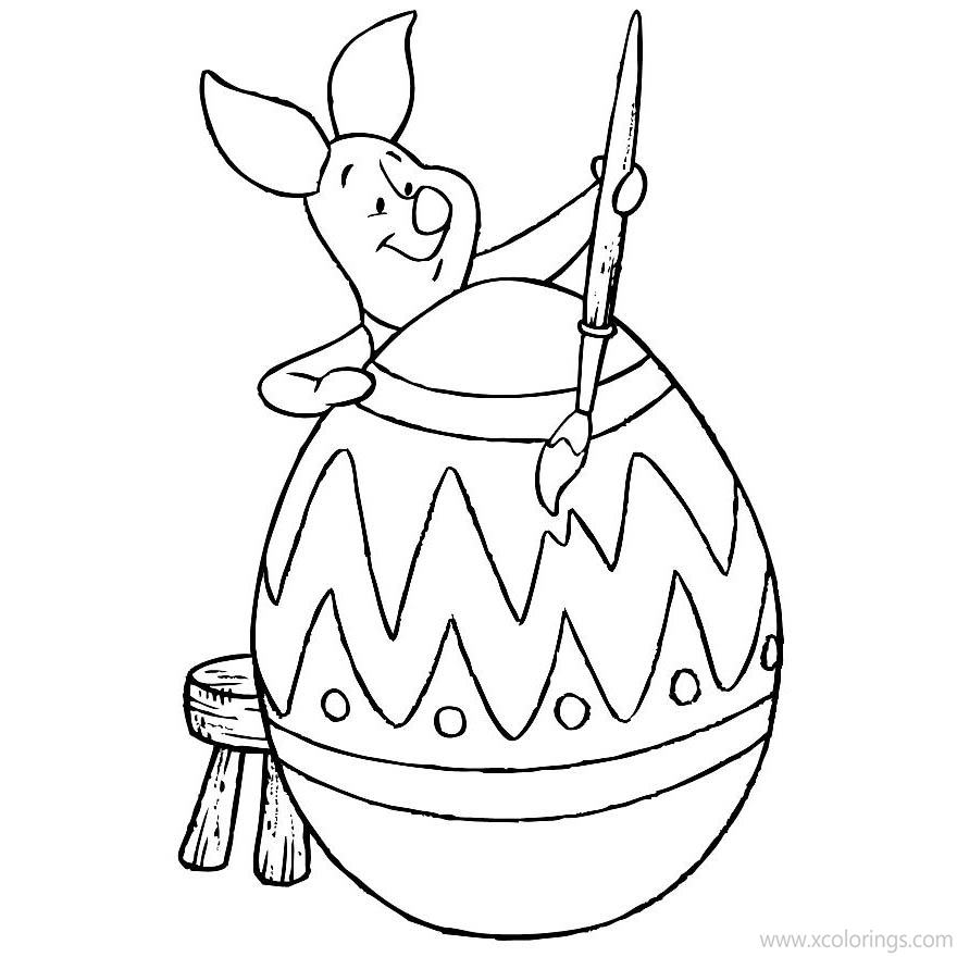 Free Disney Winnie The Pooh Easter Coloring Pages Piglet is Painting Easter Egg printable