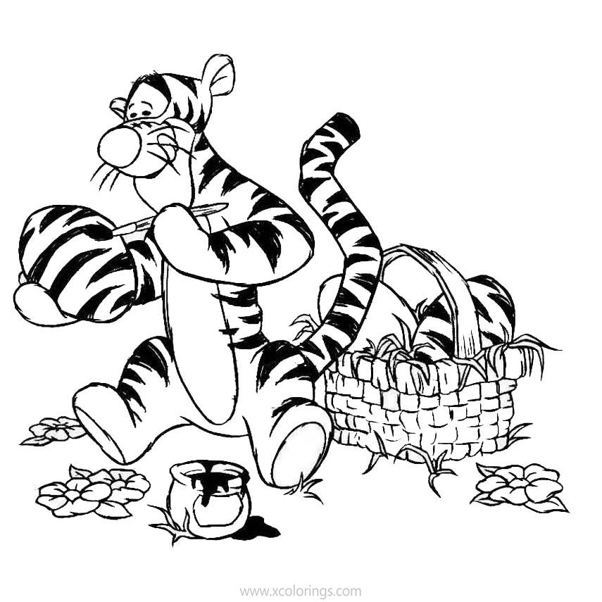 Free Disney Winnie The Pooh Easter Coloring Pages Tigger is Painting Easter Eggs printable