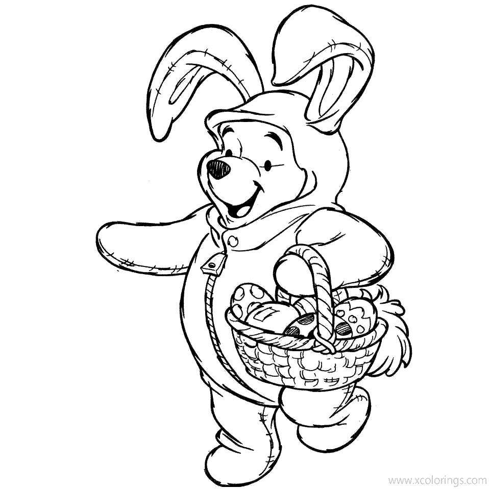 Free Disney Winnie The Pooh Easter Coloring Pages with Easter Basket printable