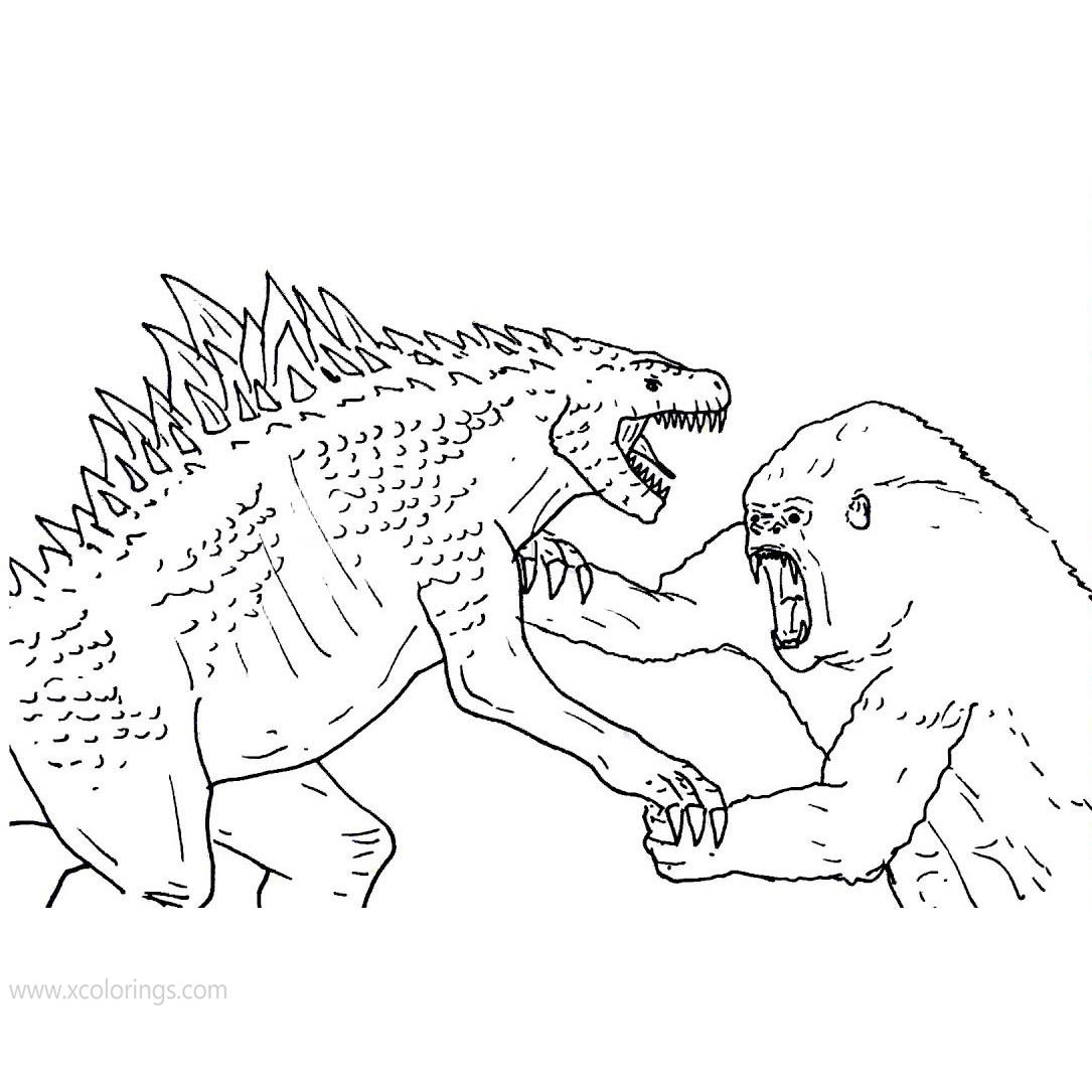 Godzilla vs Kong Coloring Pages Easy for Kids
