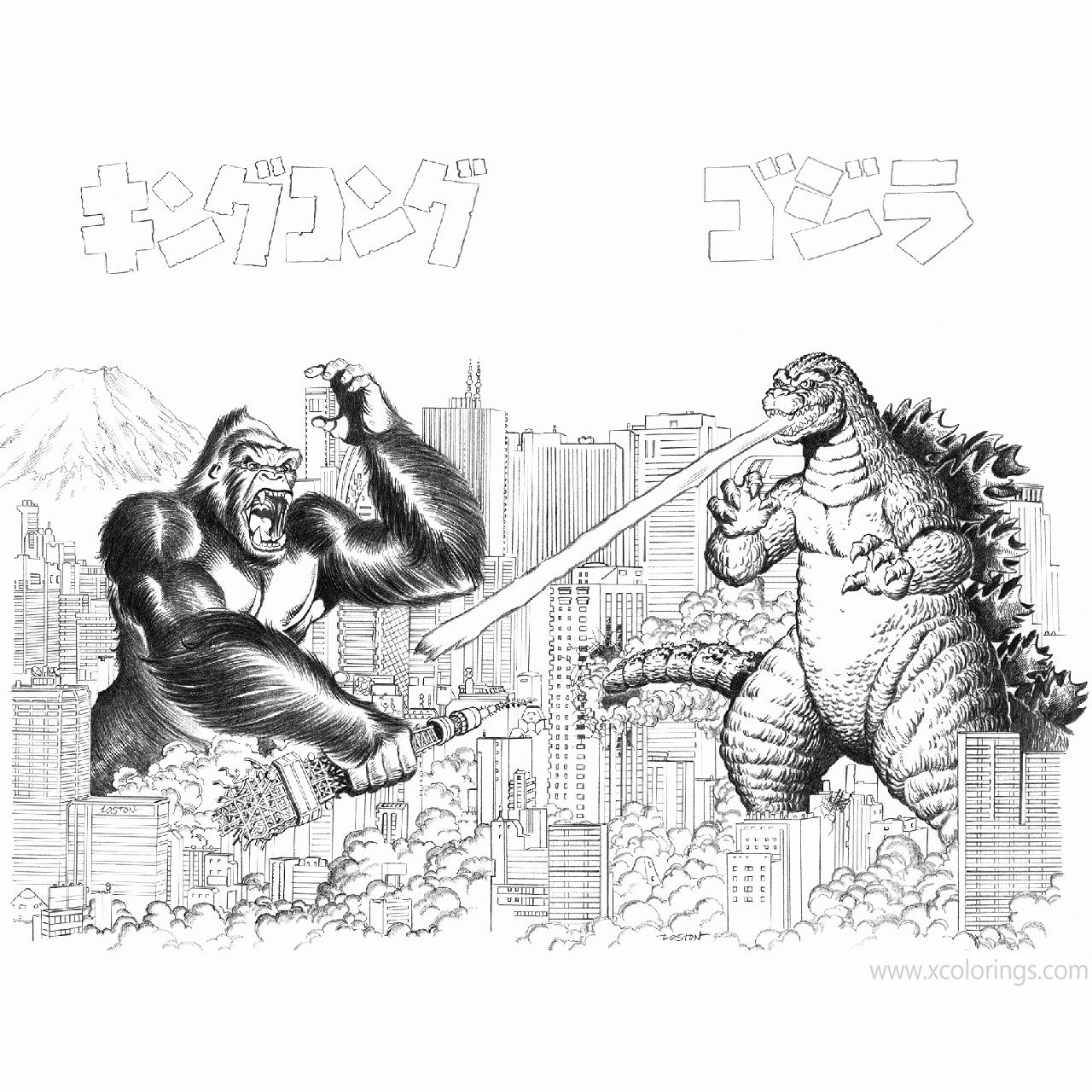 Free Godzilla Vs Kong Coloring Pages Black and White printable