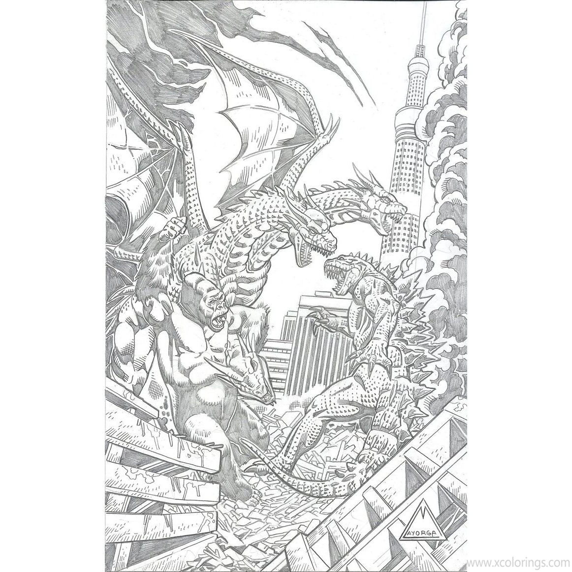 Free Godzilla Vs Kong Coloring Pages Fan Artwork printable