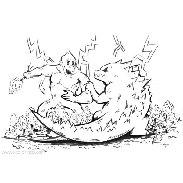 Godzilla Vs Kong Coloring Pages Printable - XColorings.com