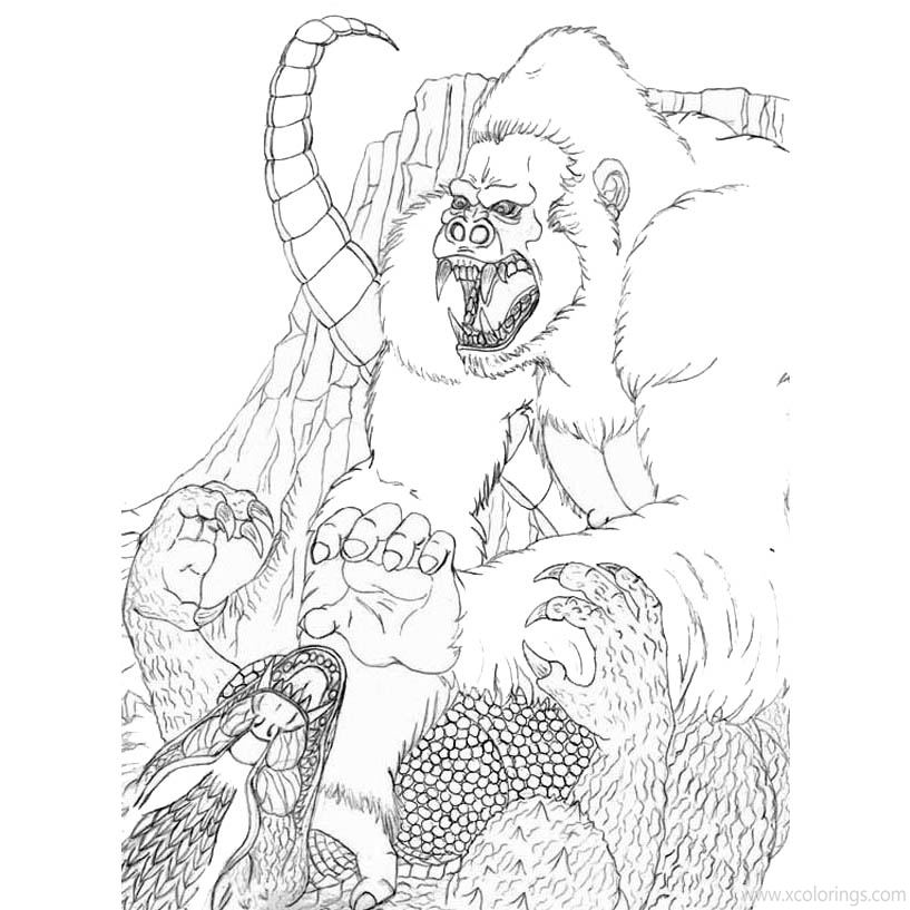 Free Godzilla Vs Kong Coloring Pages Lineart printable