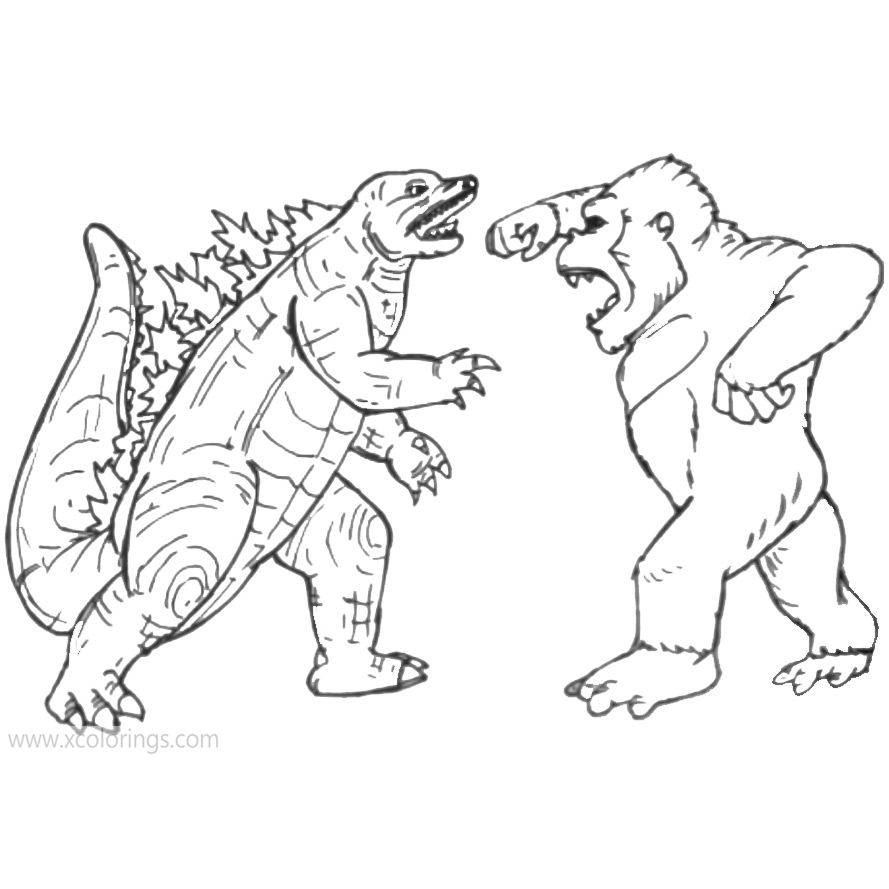Godzilla Vs Kong Fighting Coloring Pages