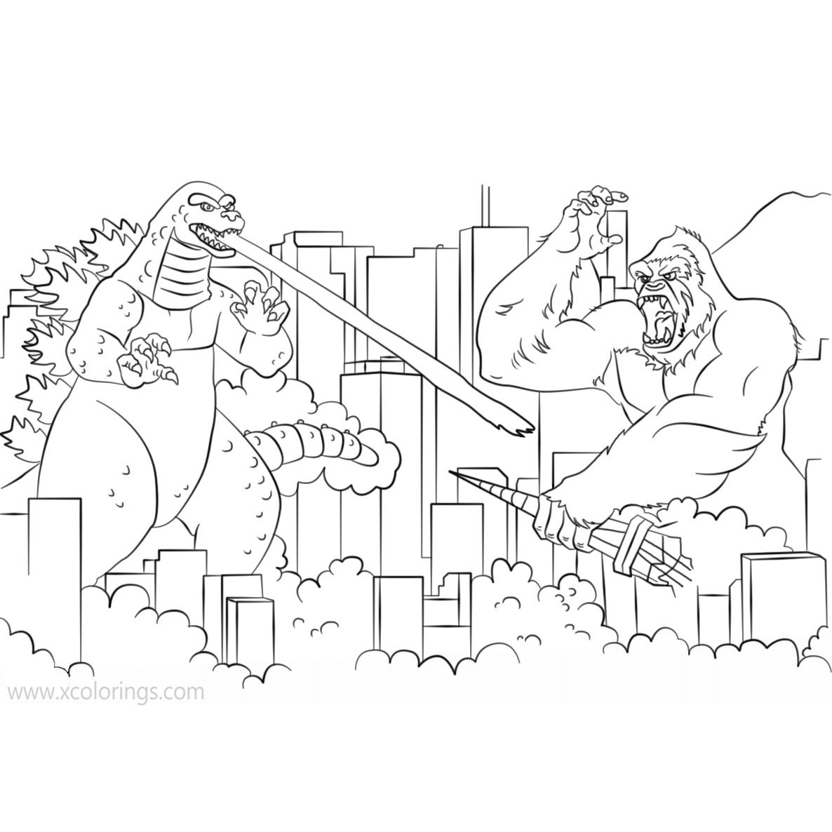 Godzilla Vs Kong Coloring Pages  Godzilla and King Kong coloring page ...